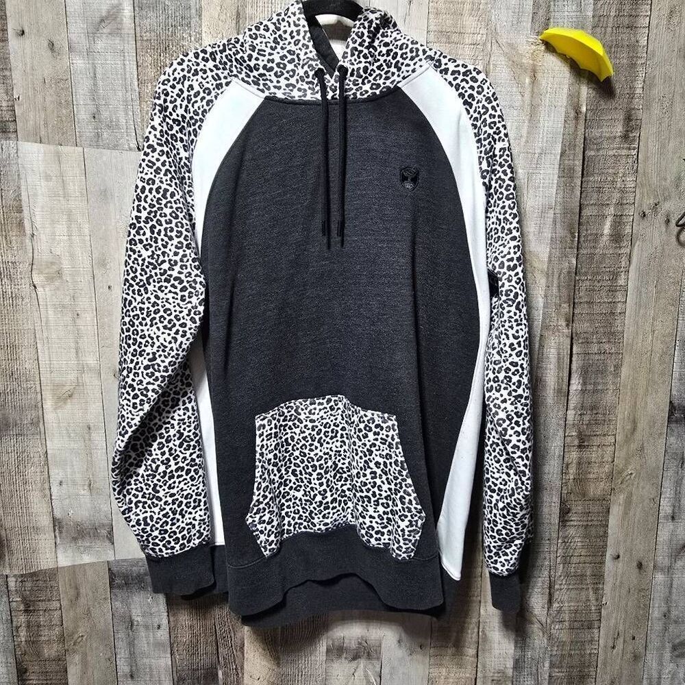 Hooey Savannah Cheetah Print Charcoal White Hoodie XXL Cowgirl Western Rodeo